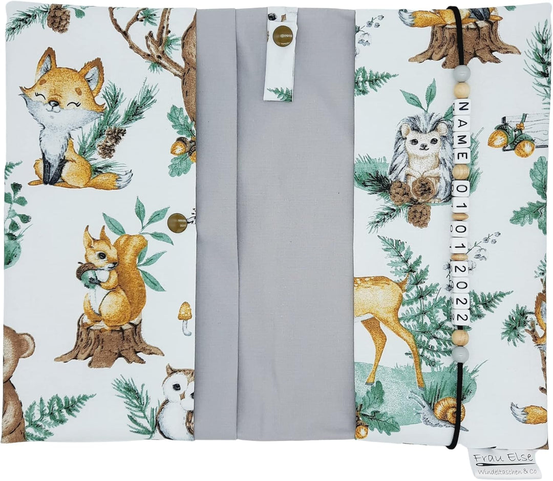 Grosse Windeltasche XXL mit Name Wickeltasche Waldtiere Fuchs Reh