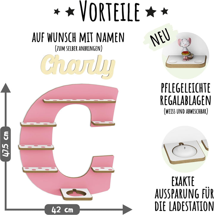 Regal Buchstabe für Toniebox, Wandregal für Tonie Figuren, personalisiert mit Name, Aufbewahrung für