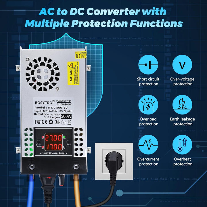Upgraded Einstellbar Netzteil 0-30V 0-17A 500W Schaltnetzteil Trafo 230v auf 12V 24v 30V Transformat