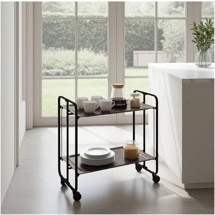 DON HIERRO - Servierwagen, klappbar, 2 Böden, Schwarzem Rahmen. Bauhaus-Wengue 66 x 43 x 72 cm. Weni