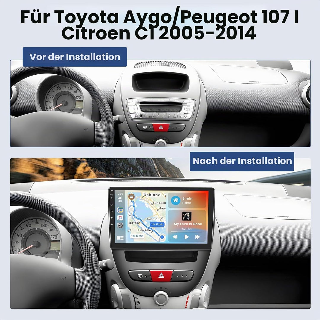Hikity 2+64G Android 15 Autoradio für Toyota Aygo/Peugeot 107/ Citroen C1 2005-2014 Radio Wireless C