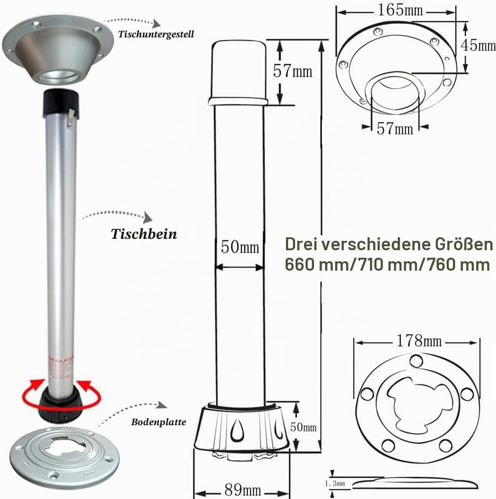 DarkSwan Removable Tischfüsse, Aluminiumlegierung Schwenktisch RV Table Legs, Wohnmobil Camping Tisc