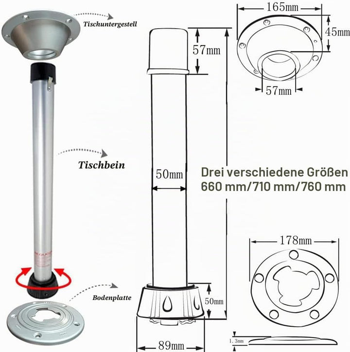 DarkSwan Removable Tischfüsse, Aluminiumlegierung Schwenktisch RV Table Legs, Wohnmobil Camping Tisc