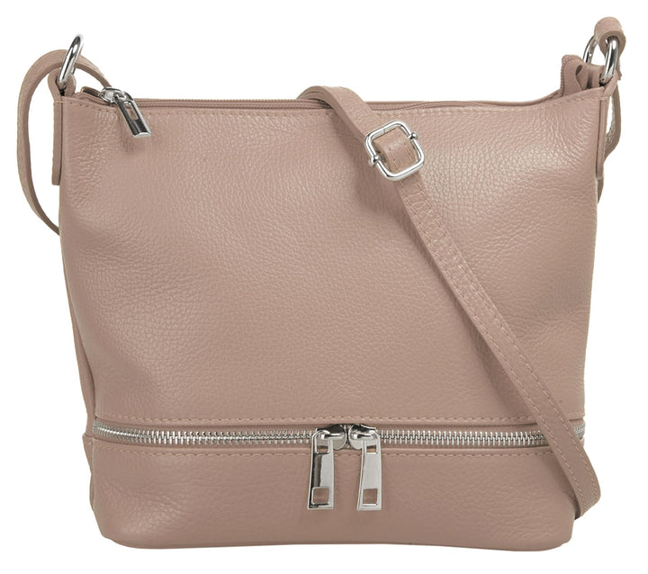 Umhängetasche Echt Leder Damen Made in Italy, verstellbarer Schultergurt, Handtasche mit Reissversch