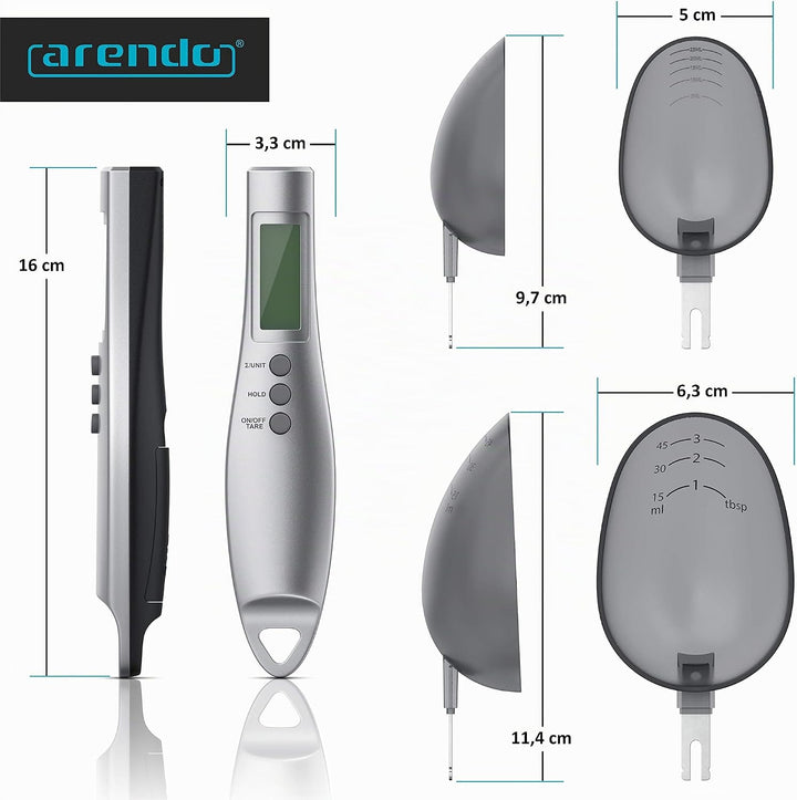 Arendo - Digitale Löffelwaage - Messlöffel von 1 g bis 300 g - Exakte Küchenwaage auf 0,1g - Feinwaa