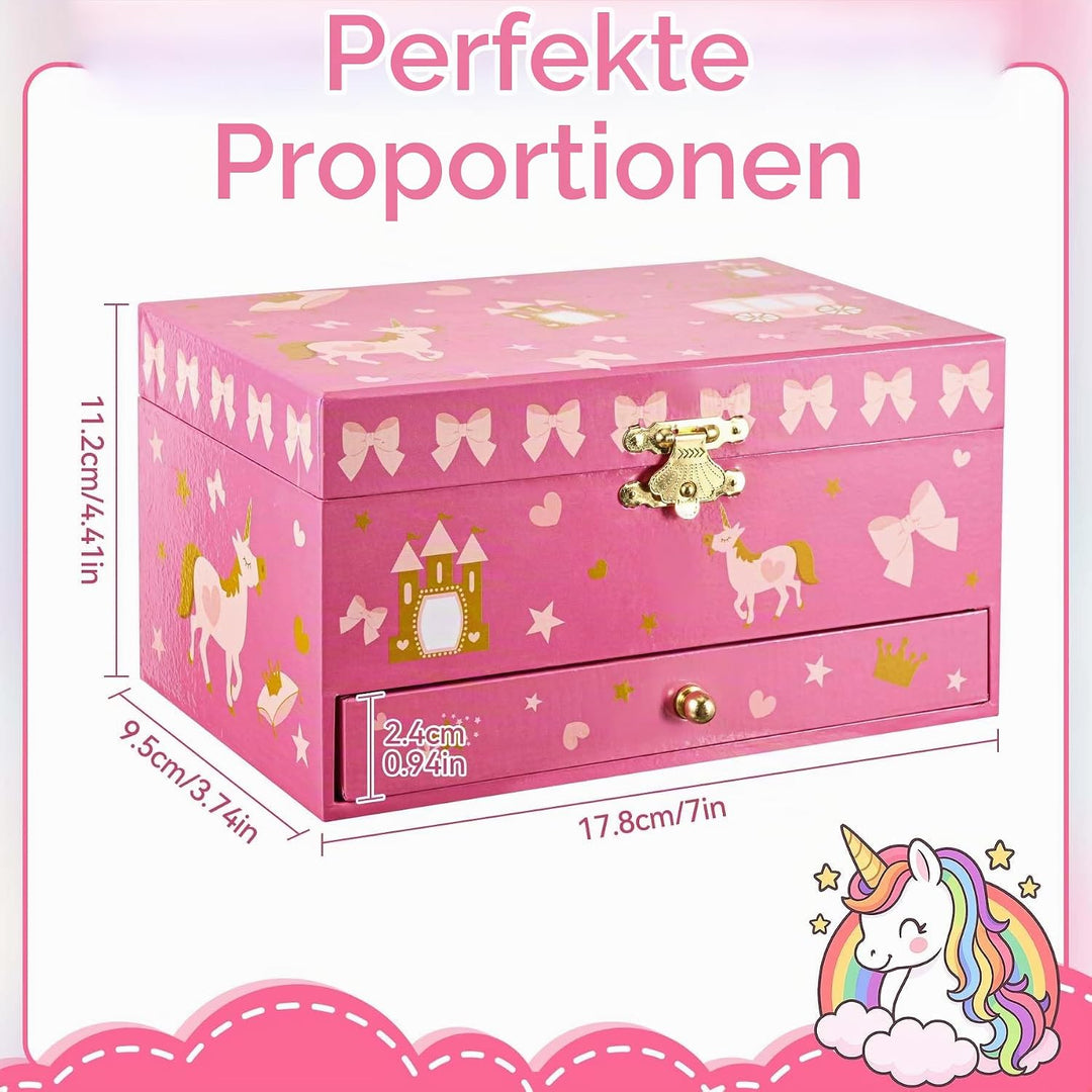 Einhorn Schmuckkästchen Kinder mit Spieluhr für Mädchen,Schmuckschatulle mit drehendem und Spiegel f