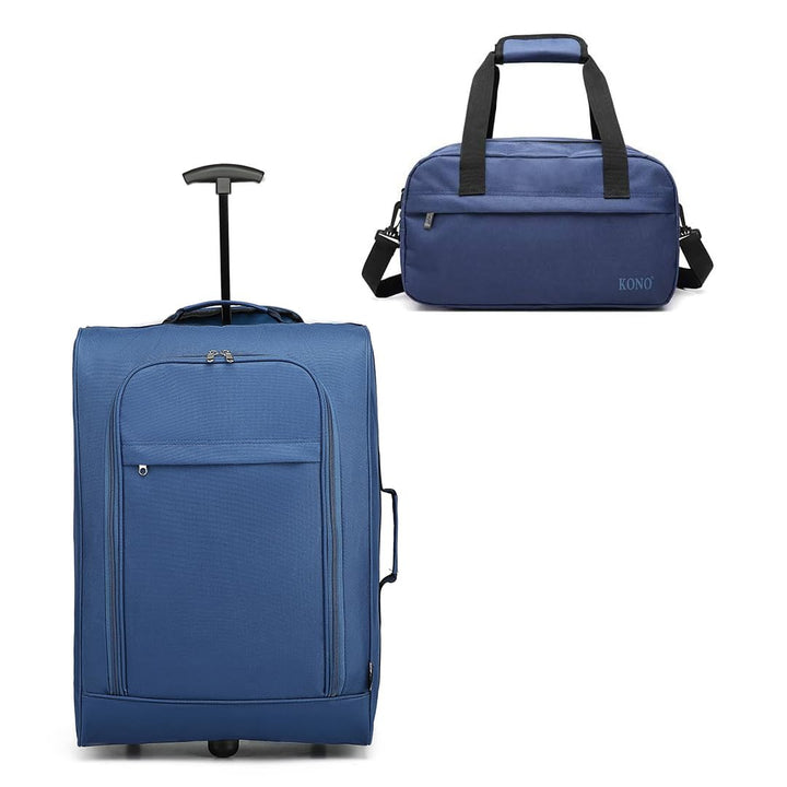 KONO Handgepäckwagen mit Handgepäckkoffer und Kofferset kabinengeprüft (Blau Set) Kabinentrolley mit