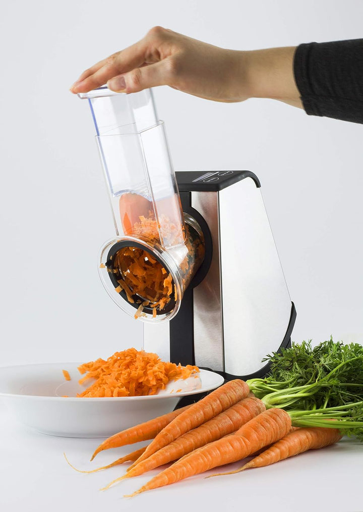 CASO CR4 Elektrische Design-Multireibe, 4 Acid-Etched Einsätze: Scheiben, grosse & kleine Julienne,