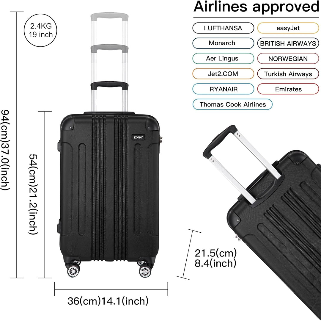 KONO Trolley Handgepäck Koffer 55x35x20cm Rollkoffer Reisekoffer mit 4 Rollen und Schloss (Schwarz),