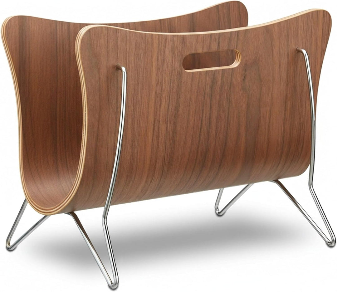 Relaxdays Zeitungsständer Holz, Bugholz, Zeitungskorb, modernes Design, robust, Tragegriffe, HBT 30
