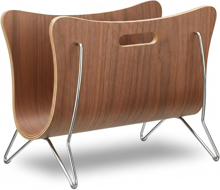 Relaxdays Zeitungsständer Holz, Bugholz, Zeitungskorb, modernes Design, robust, Tragegriffe, HBT 30