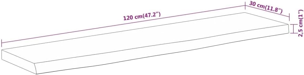 vidaXL Wandregal 120x30x2,5 cm Rechteckig Massivholz Akazie Baumkante