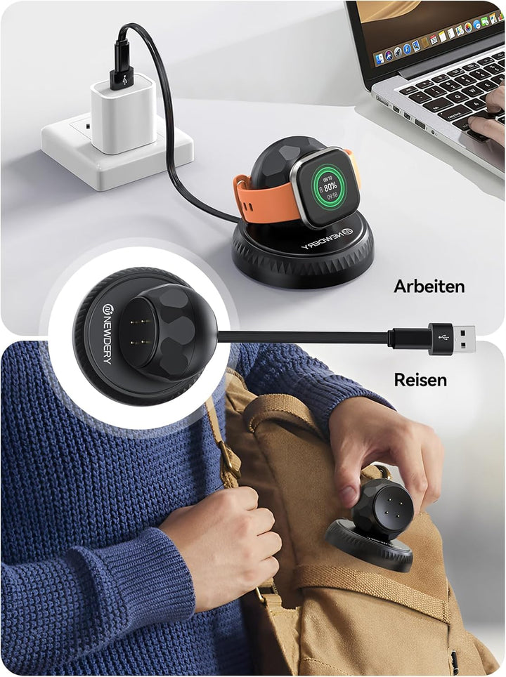 NEWDERY Ladestation für Pixel Watch 3/2, Tragbares Kabelloses Ladegerät Magnetisch für Fitbit Sense