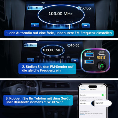 SYNCWIRE Bluetooth 5.3 FM-Transmitter-Autoladegerät 48W (PD 36W &12W) Dualer USB-Anschluss Ladegerät