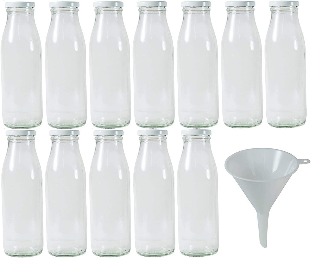 Viva Haushaltswaren - 12 x Weithals-Glasflasche 500 ml mit weissem Schraubverschluss, als Milchflasc