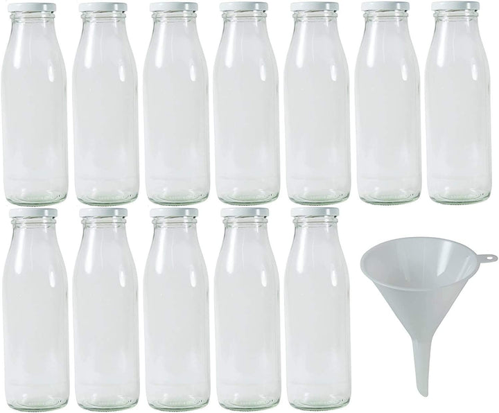 Viva Haushaltswaren - 12 x Weithals-Glasflasche 500 ml mit weissem Schraubverschluss, als Milchflasc