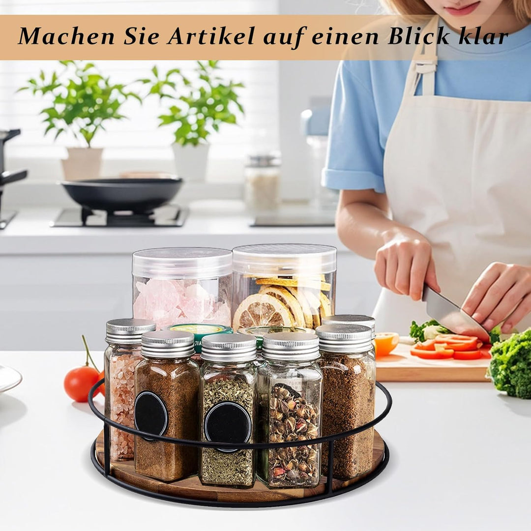 Drehteller Organizer Holz, 30 cm Gewürzregal Drehbar, 360° Drehteller Schrank Organizer, Rund Gewürz