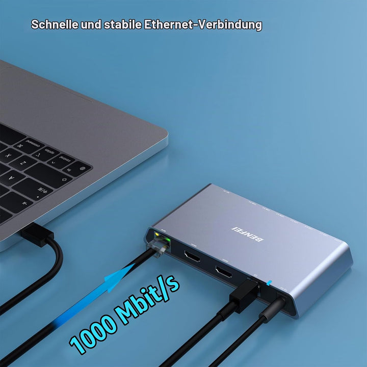 BENFEI USB 3.0 Dockingstation Dual HDMI, 12-in-1 USB Hub mit 2 HDMI/6*USB-Anschlüssen/SD/TF-Kartenle