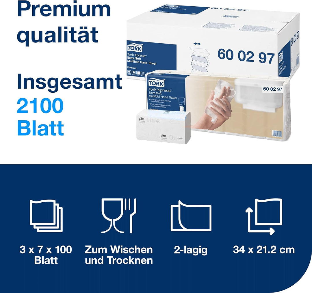 Tork Xpress extra weiche Multifold Papierhandtücher 600297 (H2 Premium Falthandtücher, 2-lagig) weis