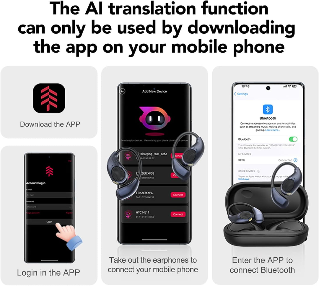 KI Kopfhörer Übersetzer, 3-in-1 Bluetooth 6.0 Echtzeit Sprachübersetzungs Kopfhörer, 135 Sprachen (m