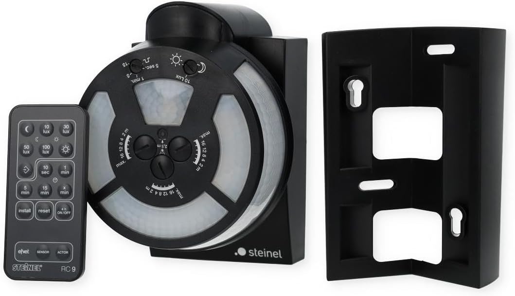 Steinel 29579 Infrarot-Bewegungsmelder sensIQ schwarz, 300°|20 m Sensor, 2500 W, Dauerlicht, Montage