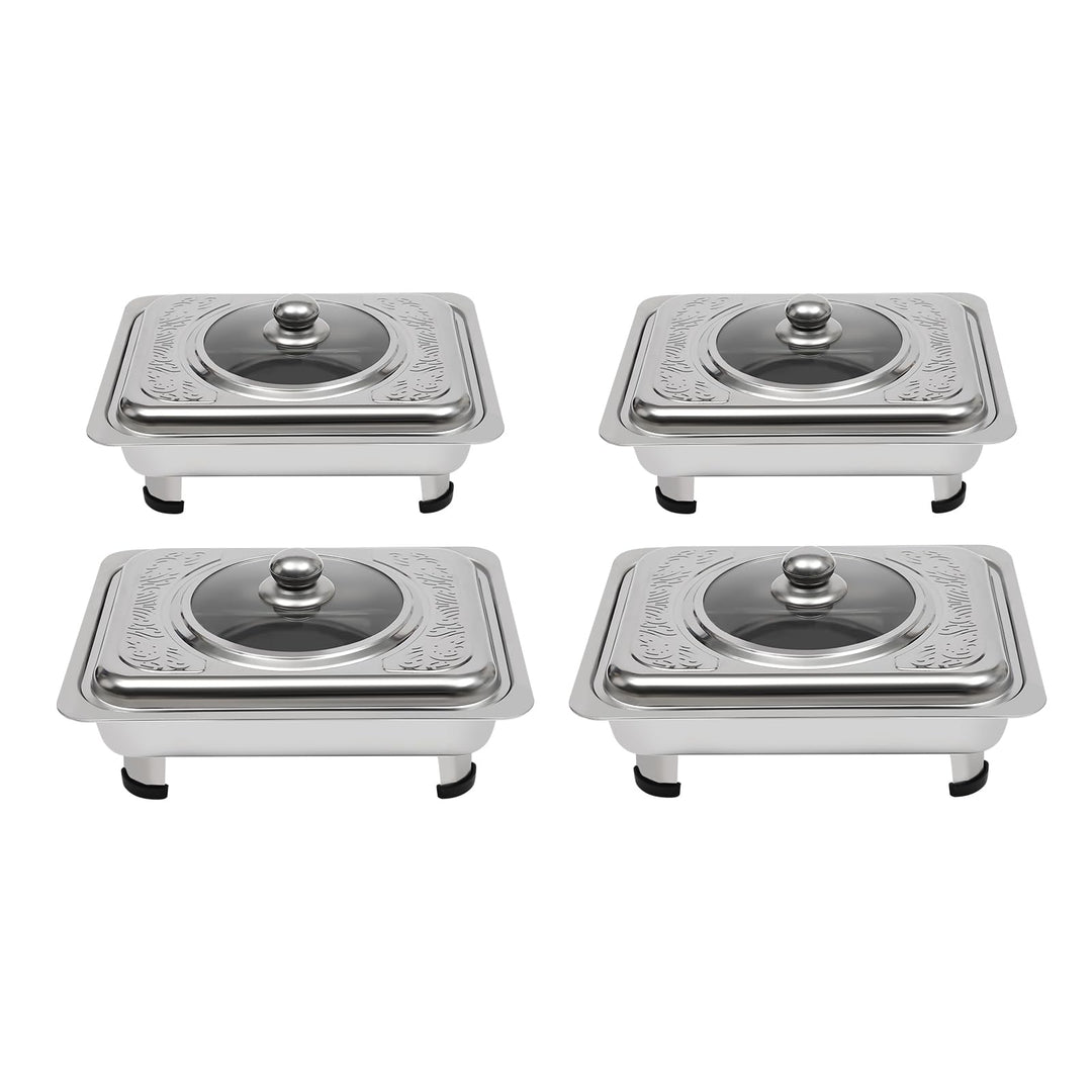 4 Stück Buffetwärmer Chafer Pan Buffet Tray mit Deckel Rechteckiges Chafing Dish Set Wärmebehälter S