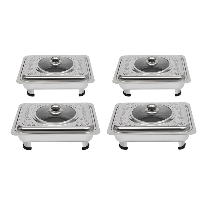 4 Stück Buffetwärmer Chafer Pan Buffet Tray mit Deckel Rechteckiges Chafing Dish Set Wärmebehälter S
