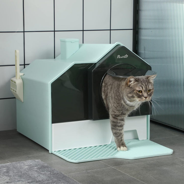 PawHut Katzentoilette Katzenklo mit Bodenwanne, Schaufel, Filter, Toilette mit Haube für Katzen bis