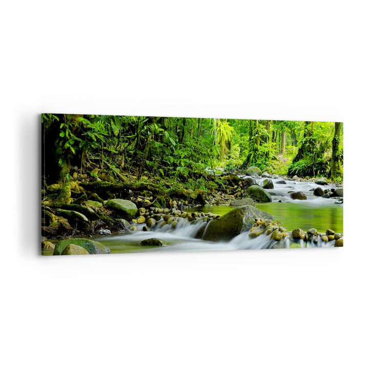 Wandbilder Dekoration Wohnzimmer Stream Wald Natur Panorama Bilder auf Leinwand 120x50cm Leinwandbil