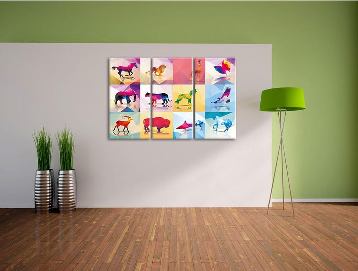 Pixxprint schöne Vector Tiere als Leinwandbild/Grösse: 3 Teilig (120x80) cm/Wandbild/Kunstdruck/fert