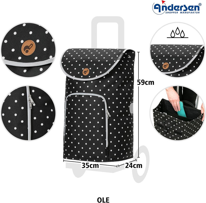 Andersen Shopper Alu Star höhenverstellbar mit Rad Ø 20cm und 41 Liter Tasche Ole schwarz