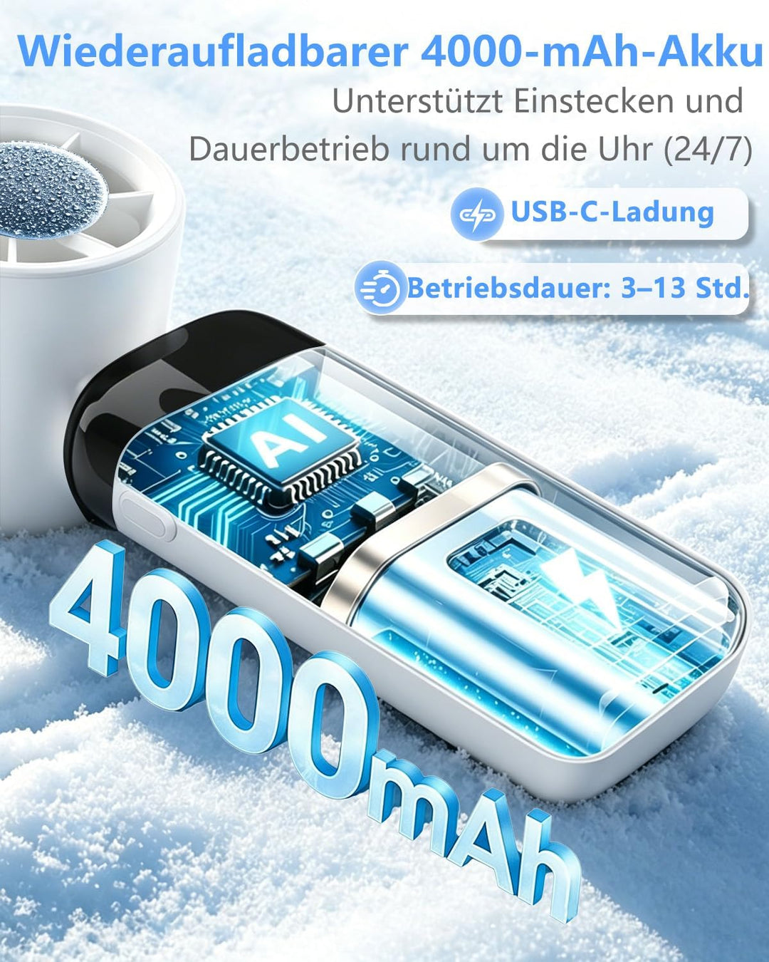 DDKJ Handventilator, Tragbarer Turbo Mini Ventilator mit Kühlung, 4000mAh(10Std.) & LED-Anzeige, 5 S