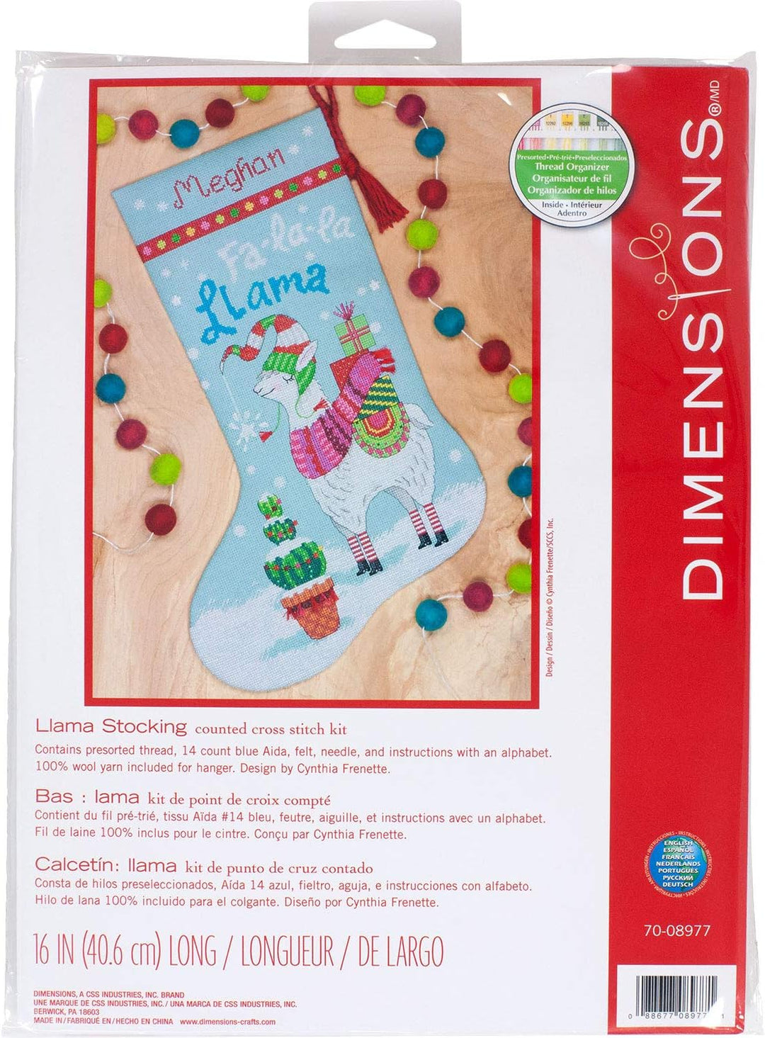 Dimensions 70-08977, Blau, Kreuzstich Fa La Llama, personalisiertes Weihnachtsstrumpf-Set, 14 Zählmu