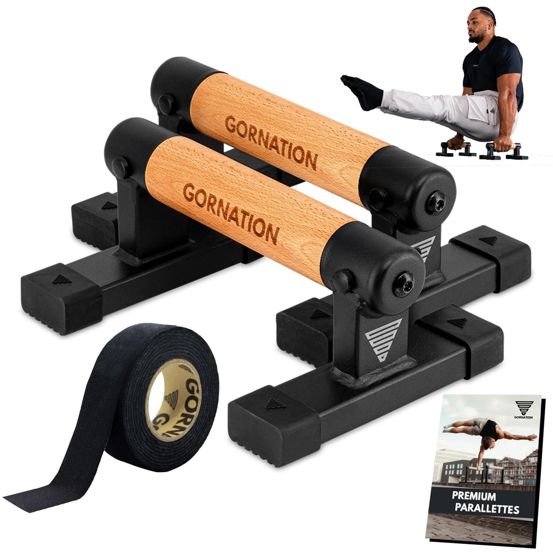 GORNATION Parallettes, inkl. Grip Tape, Calisthenics Equipment für Handstand & Push Ups, Liegestützg