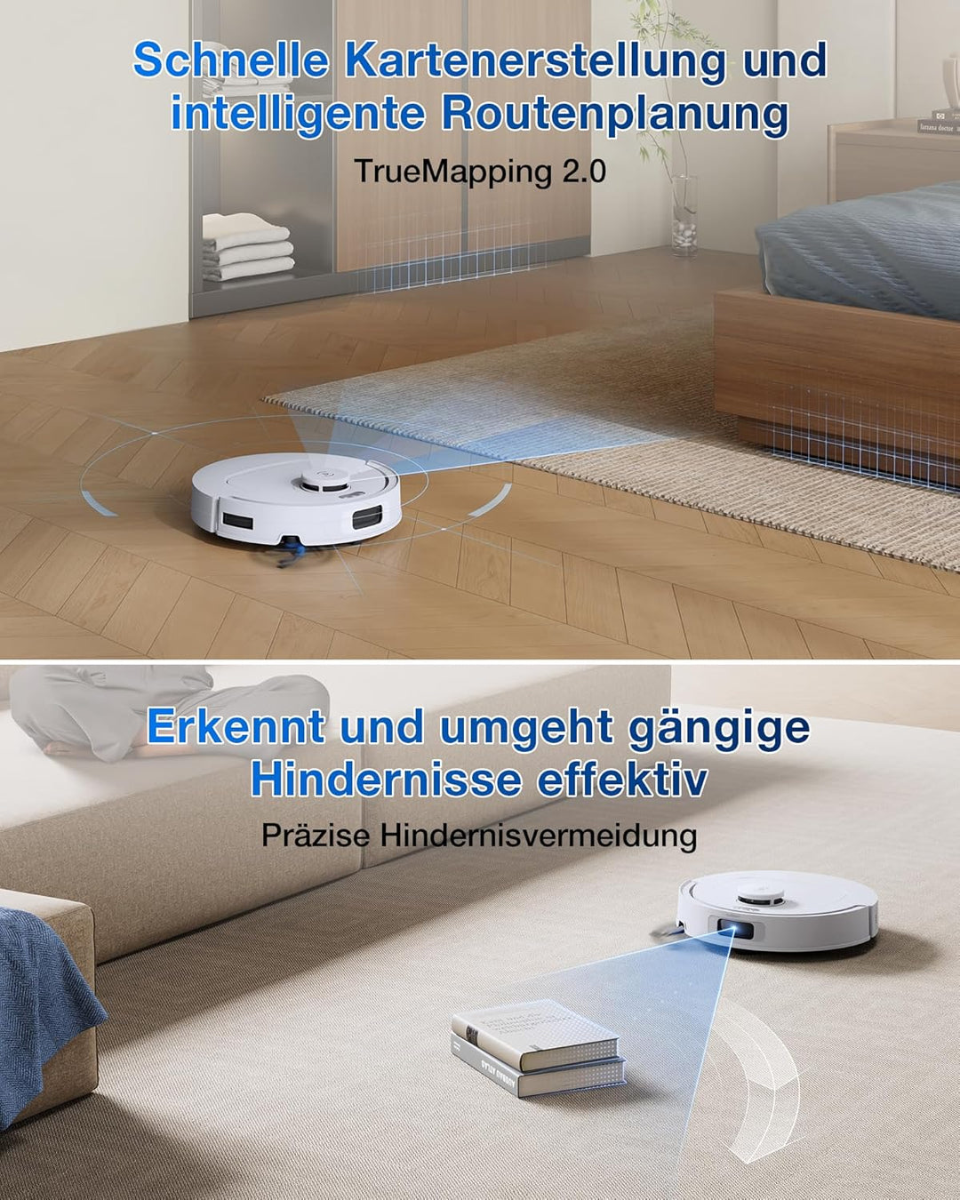 ECOVACS DEEBOT T30e Omni Saugroboter mit Wischfunktion, 25.000 Pa, OZMO Turbo 2.0 Wischen, ZeroTangl