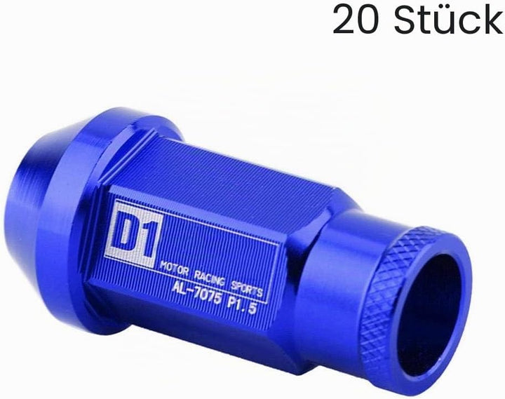 KIMISS Aluminium Autoreifenschraube, 20Pcs Radmuttern sichern Racing Radmutter M12X1.5(Blau)