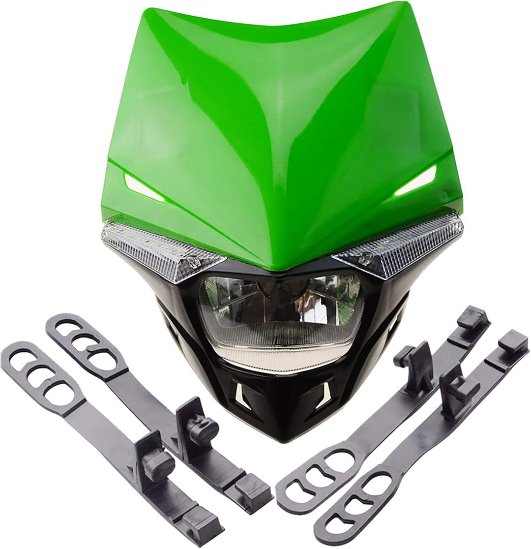 GOOFIT Grün H4 12V 35W Scheinwerfer Mini Blinkerleuchten Lichtmaske mit Front Verkleidung Ersatz für