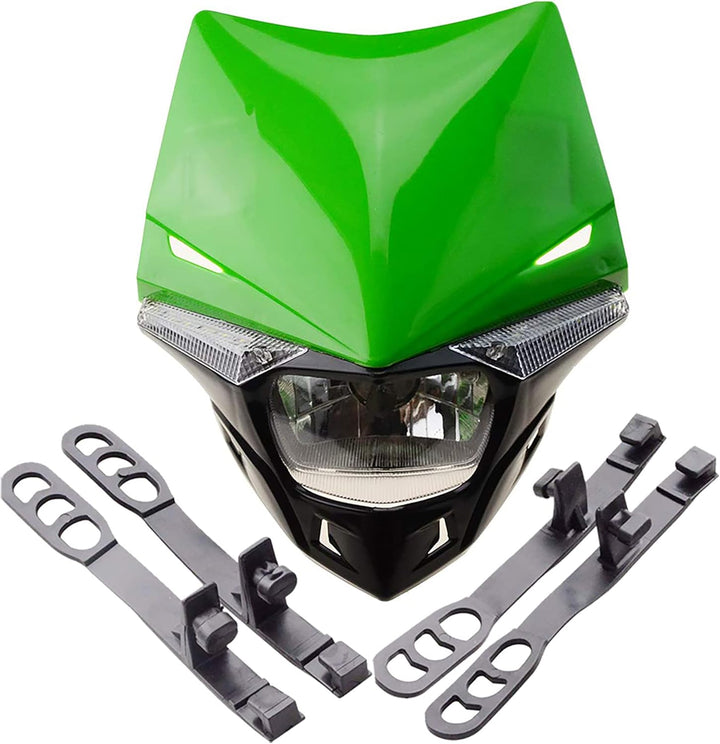 GOOFIT Grün H4 12V 35W Scheinwerfer Mini Blinkerleuchten Lichtmaske mit Front Verkleidung Ersatz für