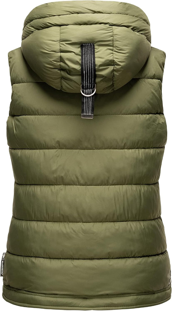 MARIKOO Damen leichte Übergangsweste Steppweste mit Kapuze Taisaa XS-3XL XS Olive, XS Olive