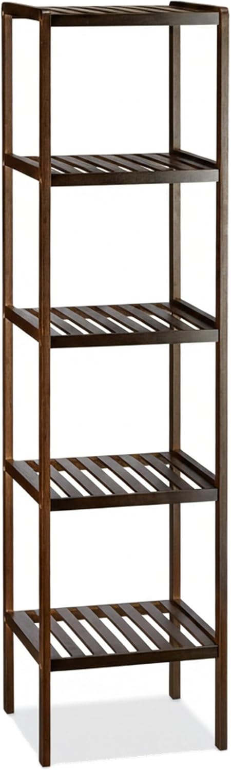 Relaxdays Bambus Badregal mit 5 Ablageflächen, HxBxT: 139,5 x 34,5 x 33 cm, hohes Standregal, Holzre