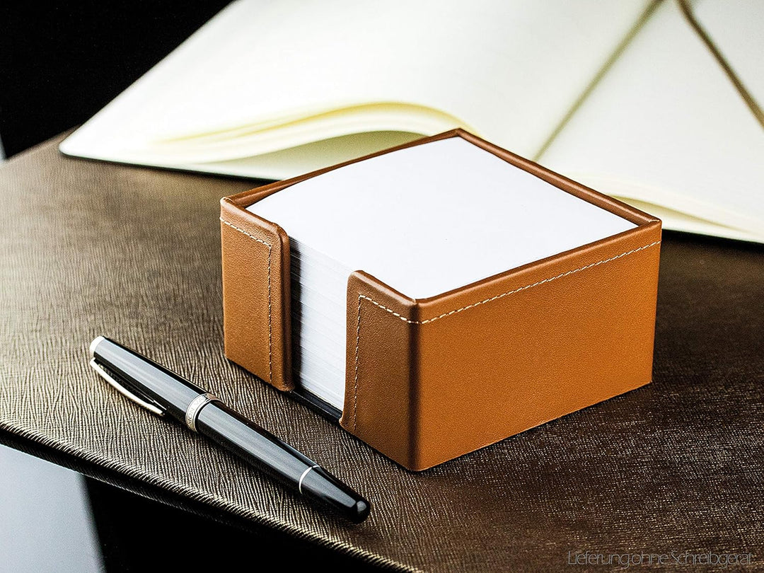 DELMON VARONE - Zettelkasten Premium Leder Boxcalf braun, Zettelbox inkl. 500 Blatt Papier, Notizklo