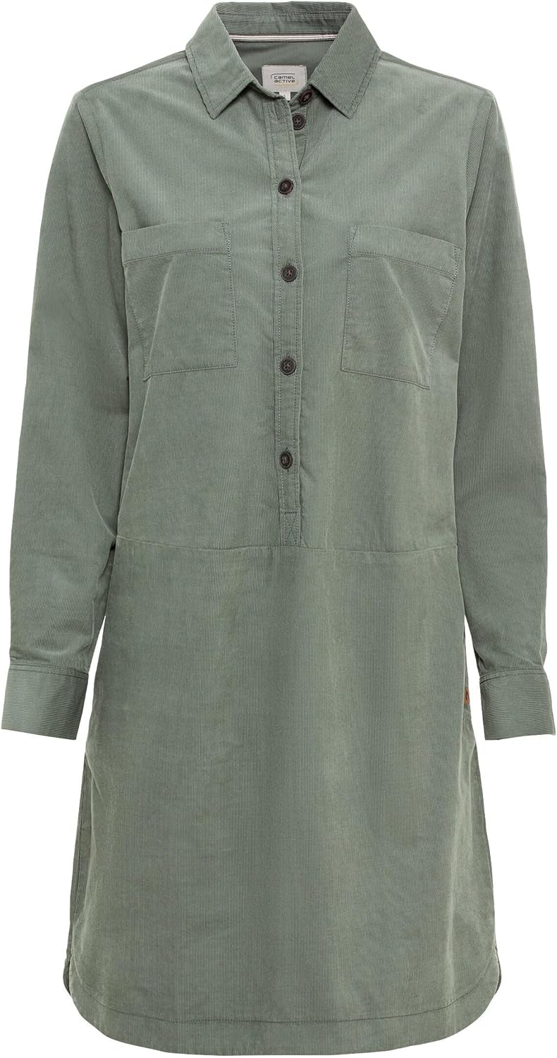 camel active Damen Hemdblusenkleid mit Langen Ärmeln XXL Smoke Khaki, XXL Smoke Khaki