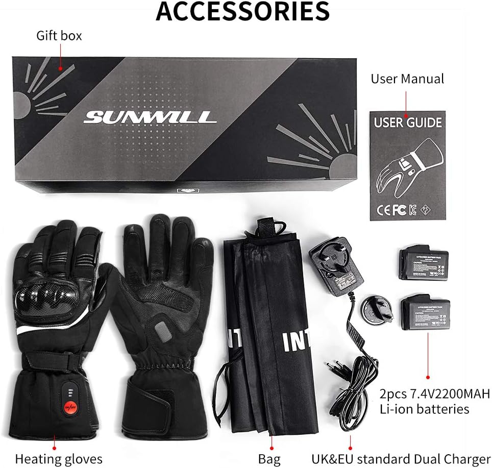 Sun Will Beheizte Motorrad Handschuhe Herren Damen, Winter wasserdichte Beheizbare Warme Handschuhe