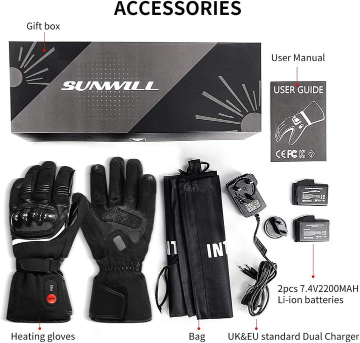 Sun Will Beheizte Motorrad Handschuhe Herren Damen, Winter wasserdichte Beheizbare Warme Handschuhe