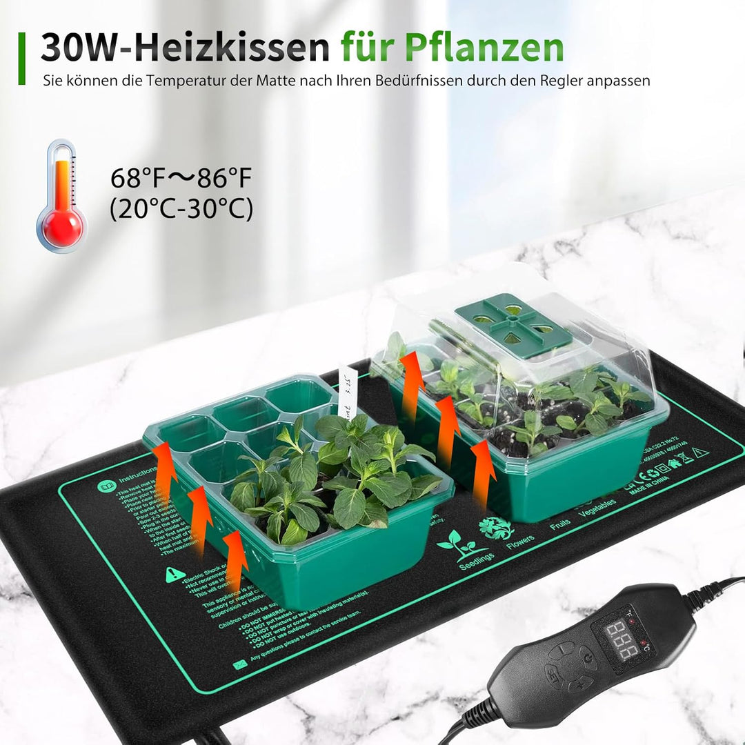 Heizmatte Wärmematte Pflanzen mit Thermostat, Mini Indoor Gewächshaus Heizkissen 25 x 52.5cm, Zimmer