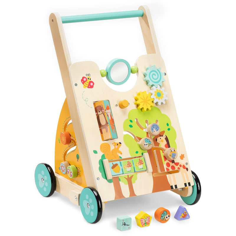 Navaris Lauflernwagen Baby Activity Wagen - Holz Lauflernhilfe mit Spielelementen - Spielwagen Laufw