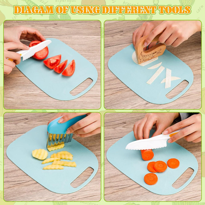 Veraing 7 Stück Kinderküchenmesser Set, Kindermesser Montessori Messer Schäler Schneidebrett Sicherh
