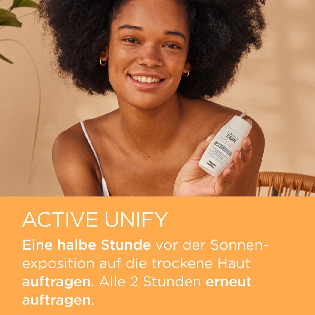 ISDIN FotoUltra Active Unify LSF 50+, Hellt auf und vereinheitlicht den Hautton, Sonnencreme mit dre