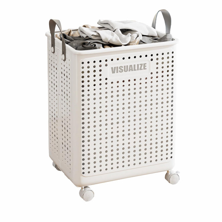 Siyecioa Wäschekorb Plastik Faltbare, Wäschesammler, 60L Laundry Baskets mit Rollen, Wäschebox für W