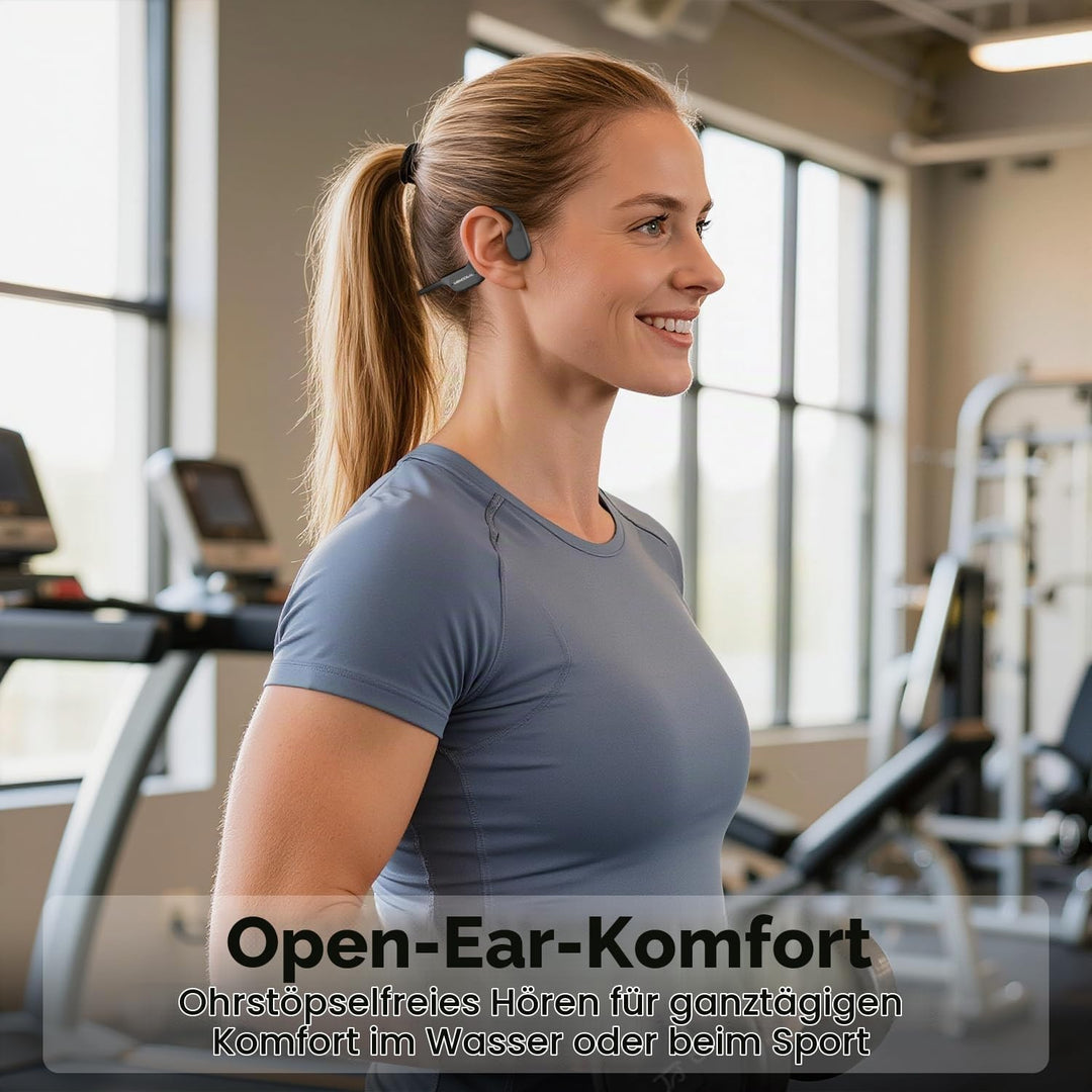 MONODEAL Knochenschall Kopfhörer Schwimmen Bluetooth 6.0 IPX8 Unterwasser 16G MP3 Open-Ear Bone Cond